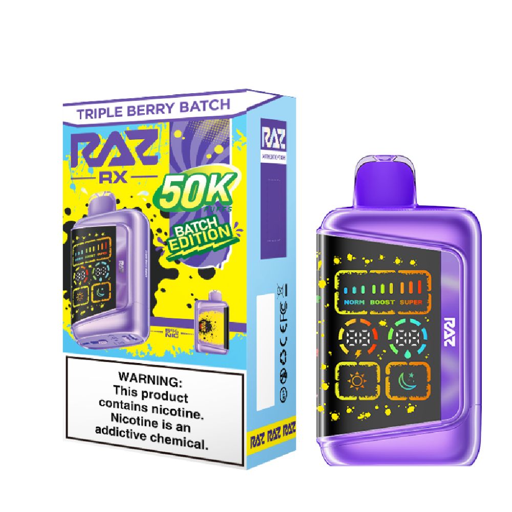RAZ RX Dew Edt. 50K Disposable Triple Berry Batch with packaging