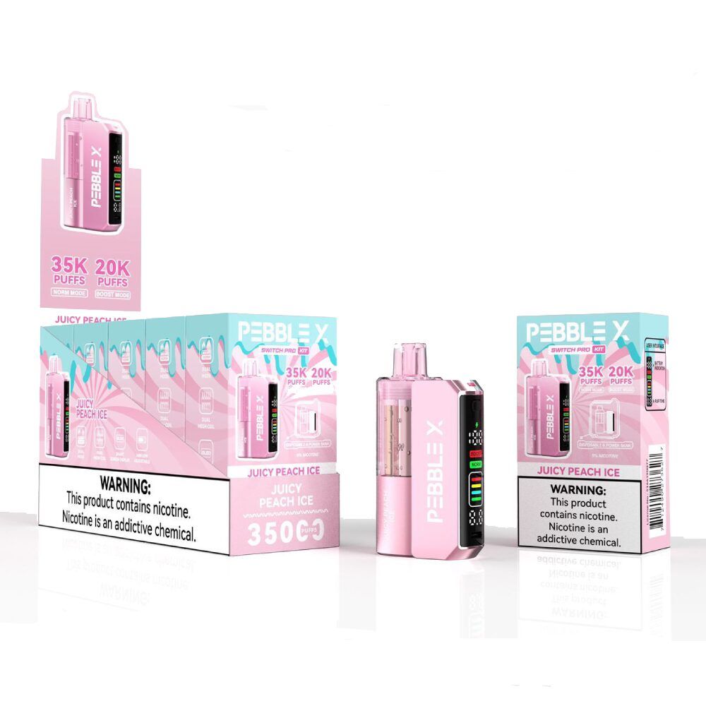 Pebble X 35K Disposable + Power Dock Juicy Peach Ice with packaging