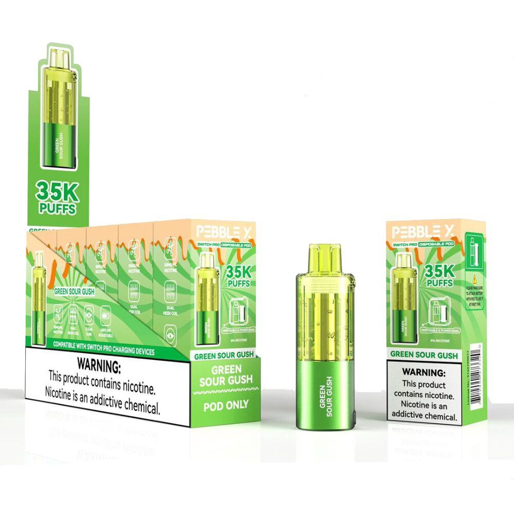 Pebble X 35K Disposable Pod Green Sour Gush with packaging