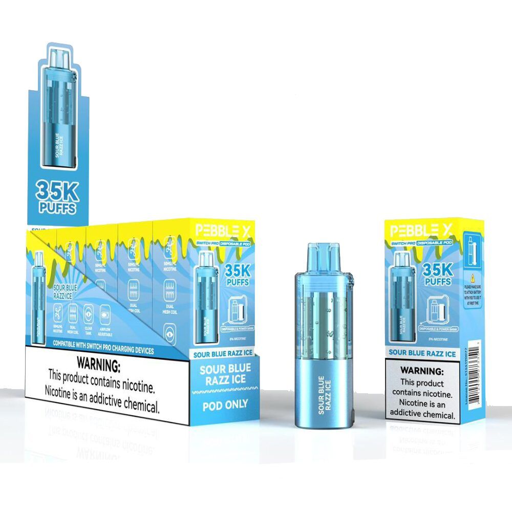 Pebble X 35K Disposable Pod Sour Blue Razz Ice with packaging
