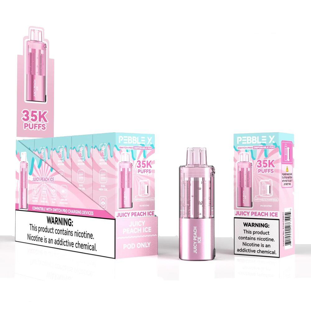 Pebble X 35K Disposable Pod Juicy Peach Ice with packaging