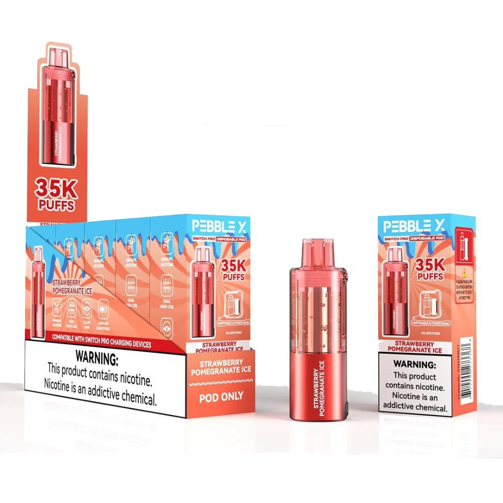 Pebble X 35K Disposable Pod Strawberry Pomegranate Ice with packaging