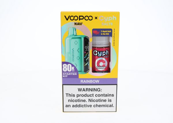 VooPoo Navi Pod System + Cyph Salts 30mL Collab Bundle Rainbow with packaging