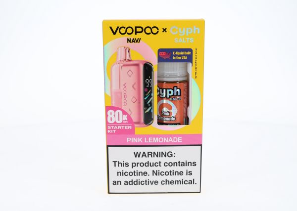 VooPoo Navi Pod System + Cyph Salts 30mL Collab Bundle Pink Lemonade with packaging
