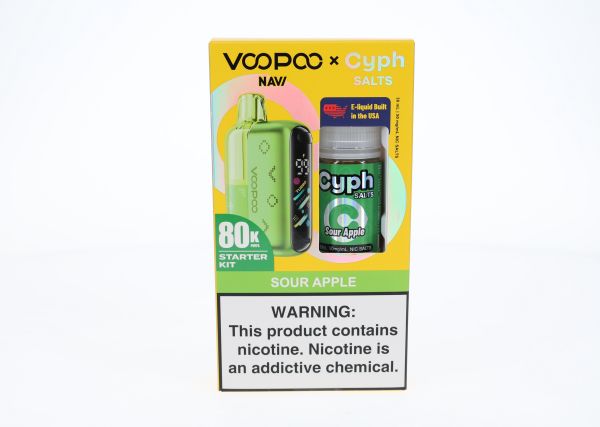 VooPoo Navi Pod System + Cyph Salts 30mL Collab Bundle Sour Apple with packaging