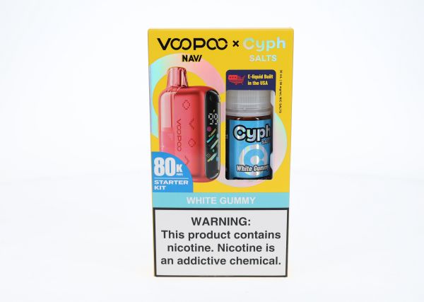 VooPoo Navi Pod System + Cyph Salts 30mL Collab Bundle White Gummy with packaging