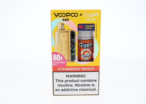 VooPoo Navi Pod System + Cyph Salts 30mL Collab Bundle Strawberry Mango with packaging