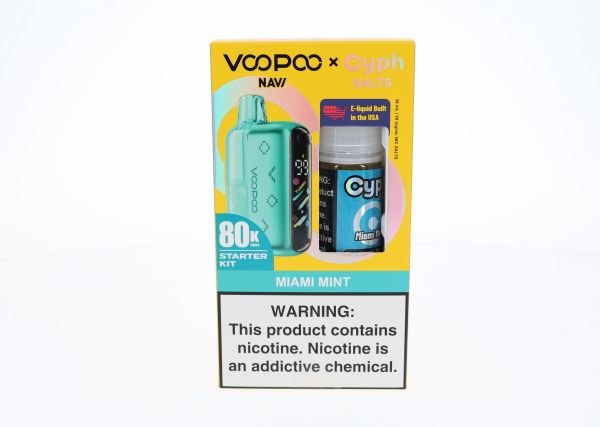 VooPoo Navi Pod System + Cyph Salts 30mL Collab Bundle Miami Mint with packaging