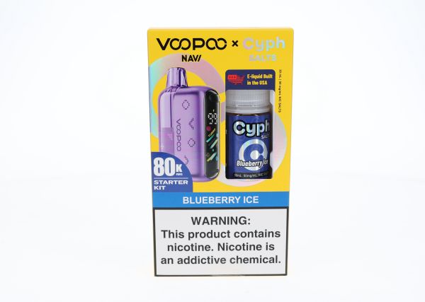 VooPoo Navi Pod System + Cyph Salts 30mL Collab Bundle Blueberry Ice with packaging