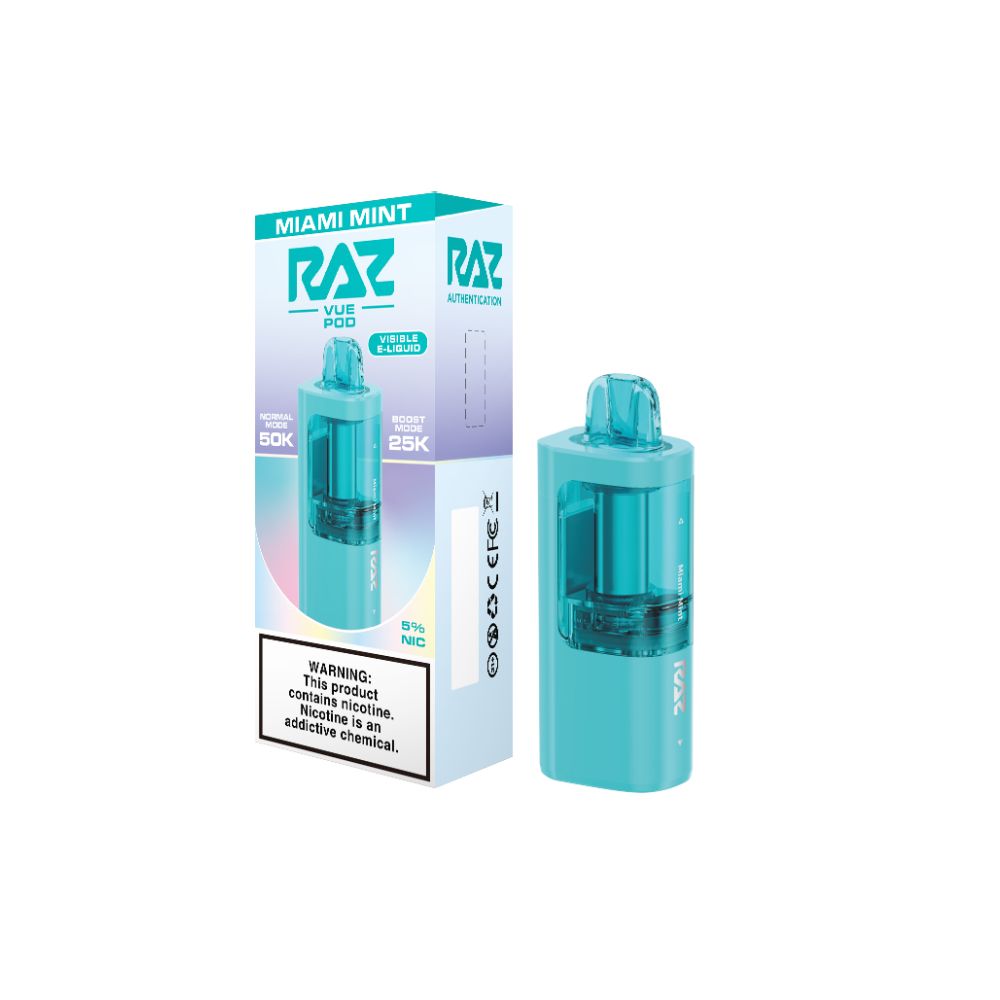 Raz Vue 50K Disposable Pod Miami Mint with packaging