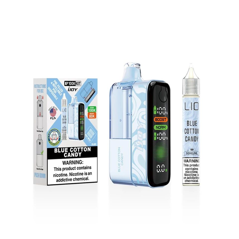 iJoy XP100K Disposable + 15mL (LIQ Salt) Blue Cotton Candy with packaging