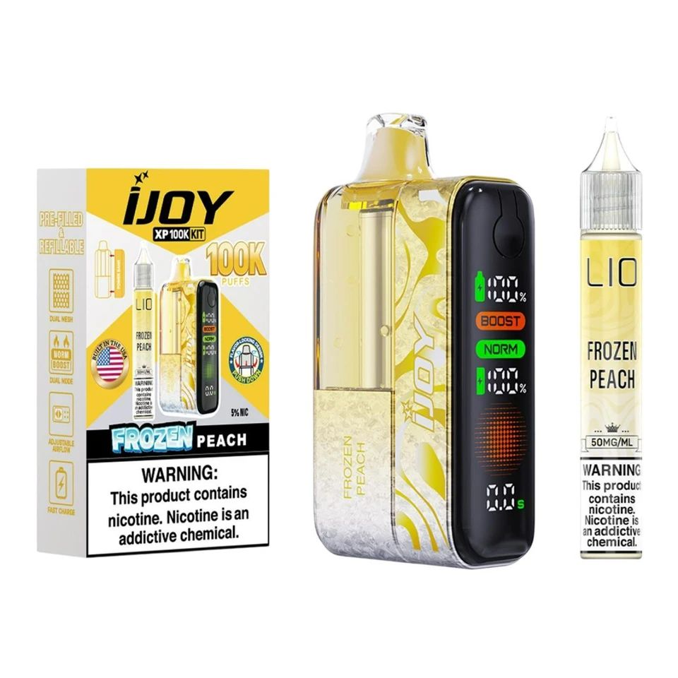 iJoy XP100K Disposable + 15mL (LIQ Salt) Frozen Peach with packaging