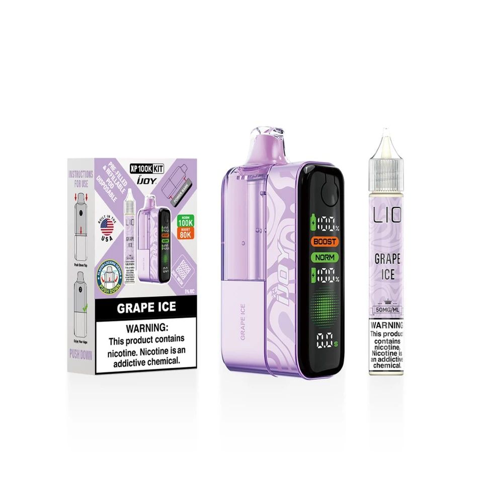 iJoy XP100K Disposable + 15mL (LIQ Salt) Grape Ice with packaging