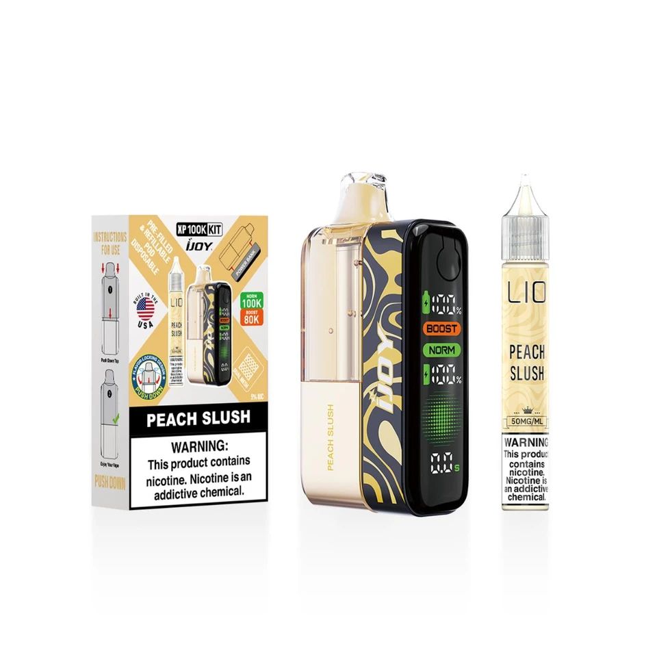 iJoy XP100K Disposable + 15mL (LIQ Salt) Peach Slush with packaging