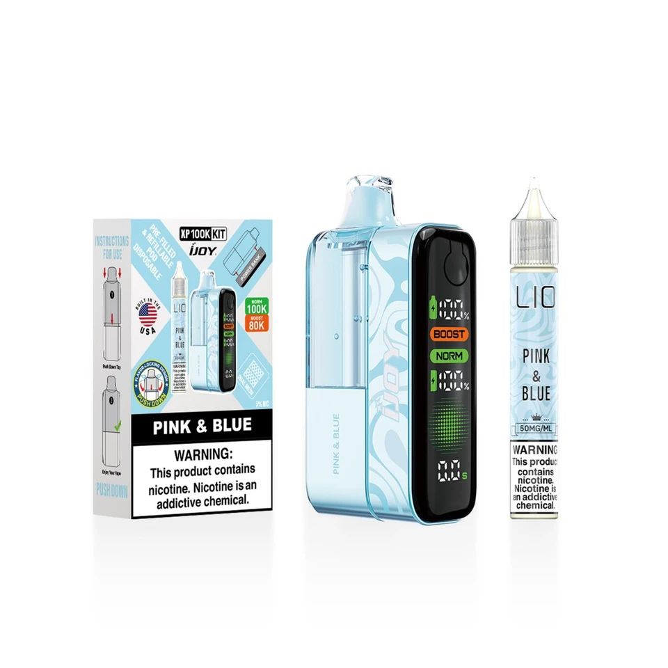 iJoy XP100K Disposable + 15mL (LIQ Salt) Pink & Blue with packaging