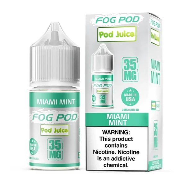 Pod Juice x Fog Pod - Miami Mint - 30mL Salts 35mg with packaging