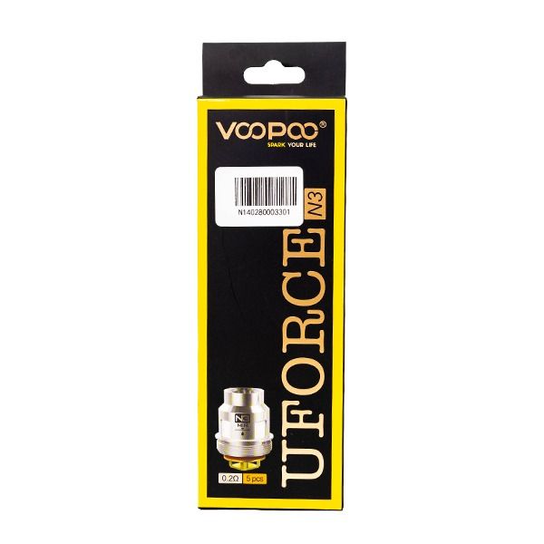 VooPoo UForce Replacement Coils 5-Pack - N3 0.2ohm Triple Mesh with packaging