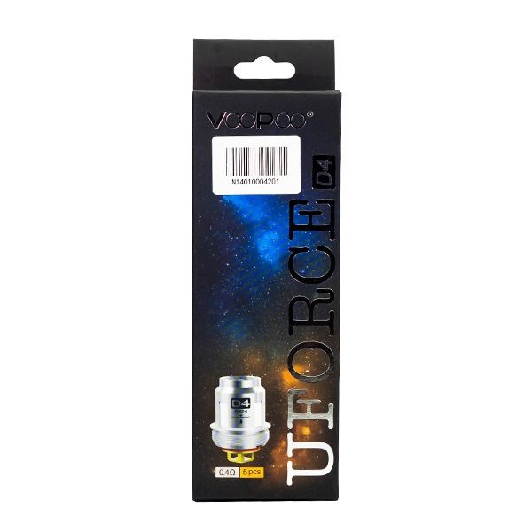 VooPoo UForce Replacement Coils 5-Pack - D4 0.4ohm Quad Coil with packaging