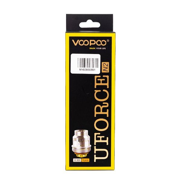 VooPoo UForce Replacement Coils 5-Pack - N2 0.3ohm Dual Mesh with packaging
