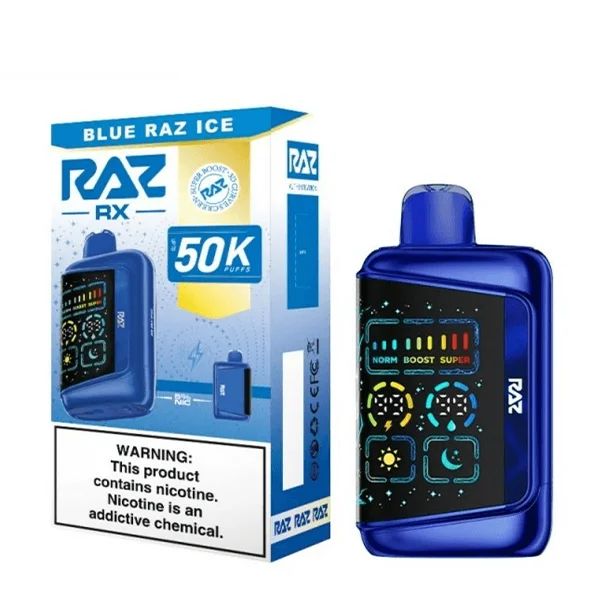 RAZ RX Dew Edt. 50K Disposable blue raz ice with packaging