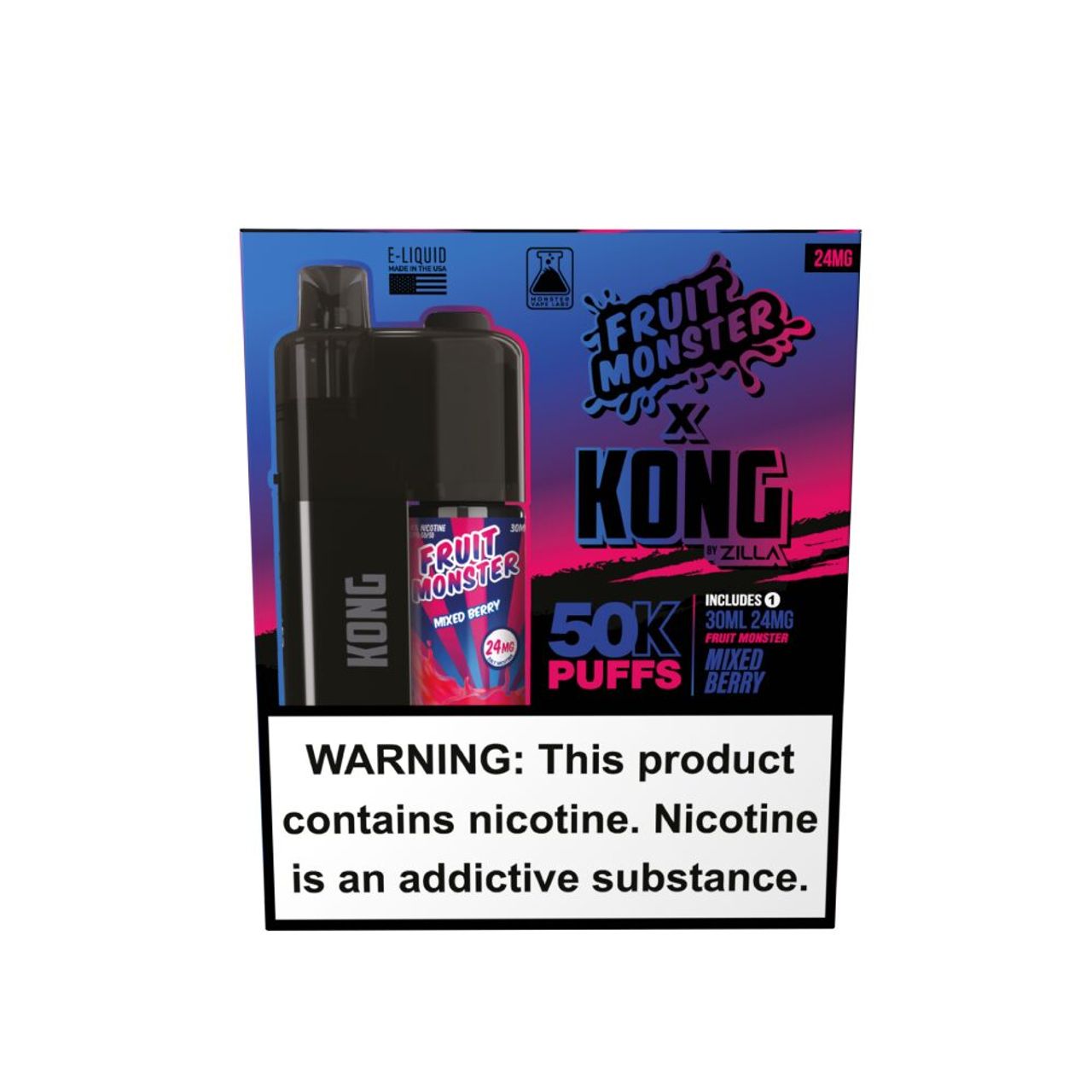 Zilla x Jam Monster Kong 50K Disposable 24mg Mixed Berry with packaging