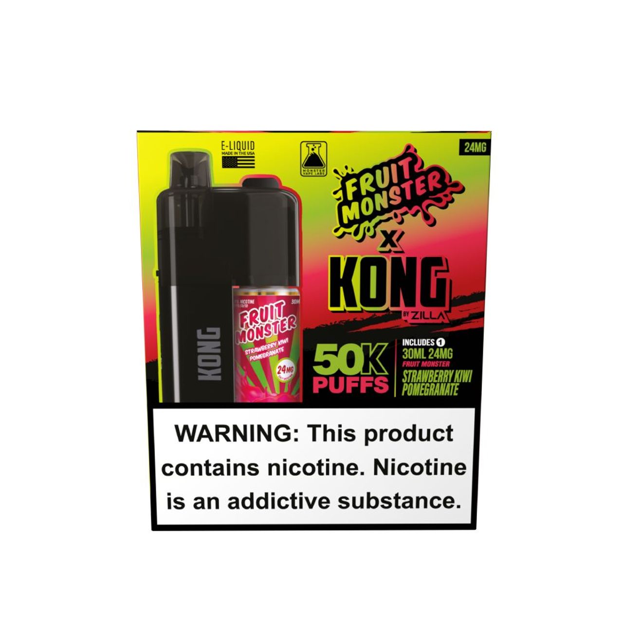 Zilla x Jam Monster Kong 50K Disposable 24mg Strawberry Kiwi Pomegranate with packaging