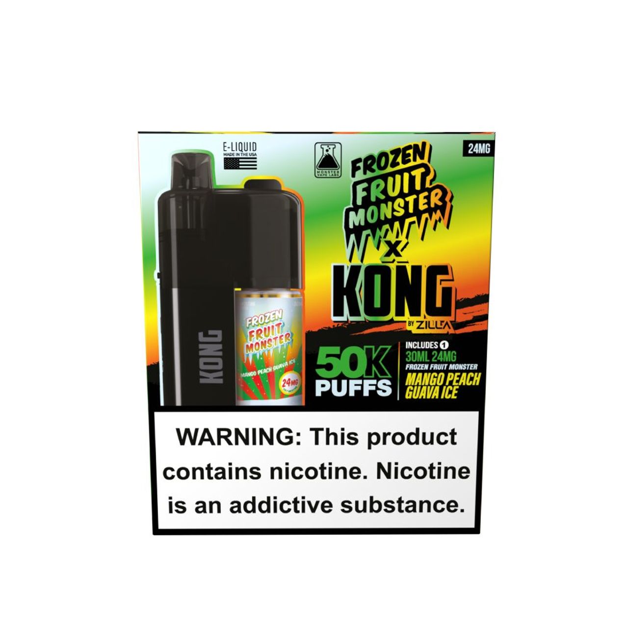 Zilla x Jam Monster Kong 50K Disposable 24mg Mango Peach Guava Ice with packaging