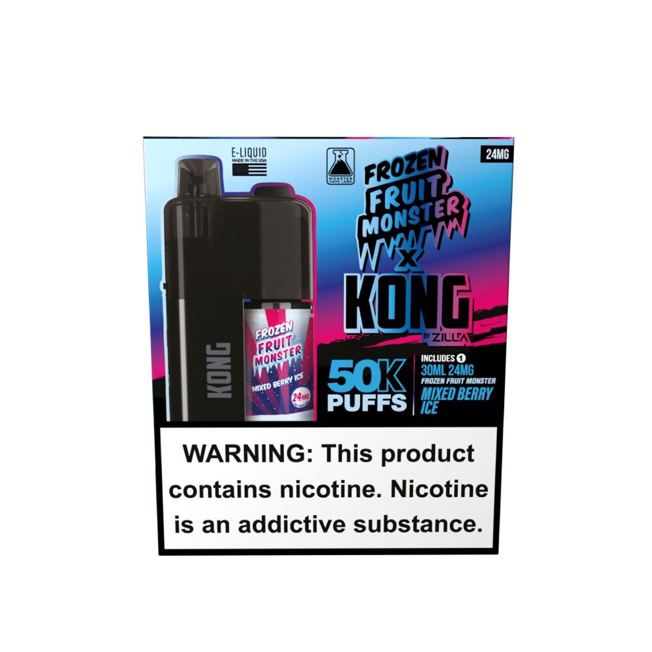 Zilla x Jam Monster Kong 50K Disposable 24mg Mixed Berry Ice with packaging