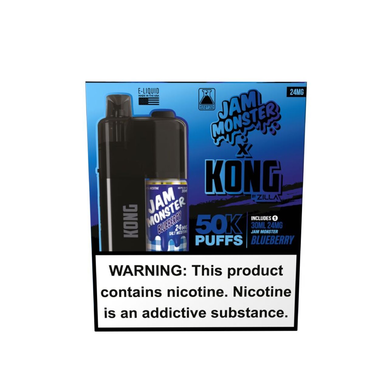 Zilla x Jam Monster Kong 50K Disposable 24mg Blueberry with packaging