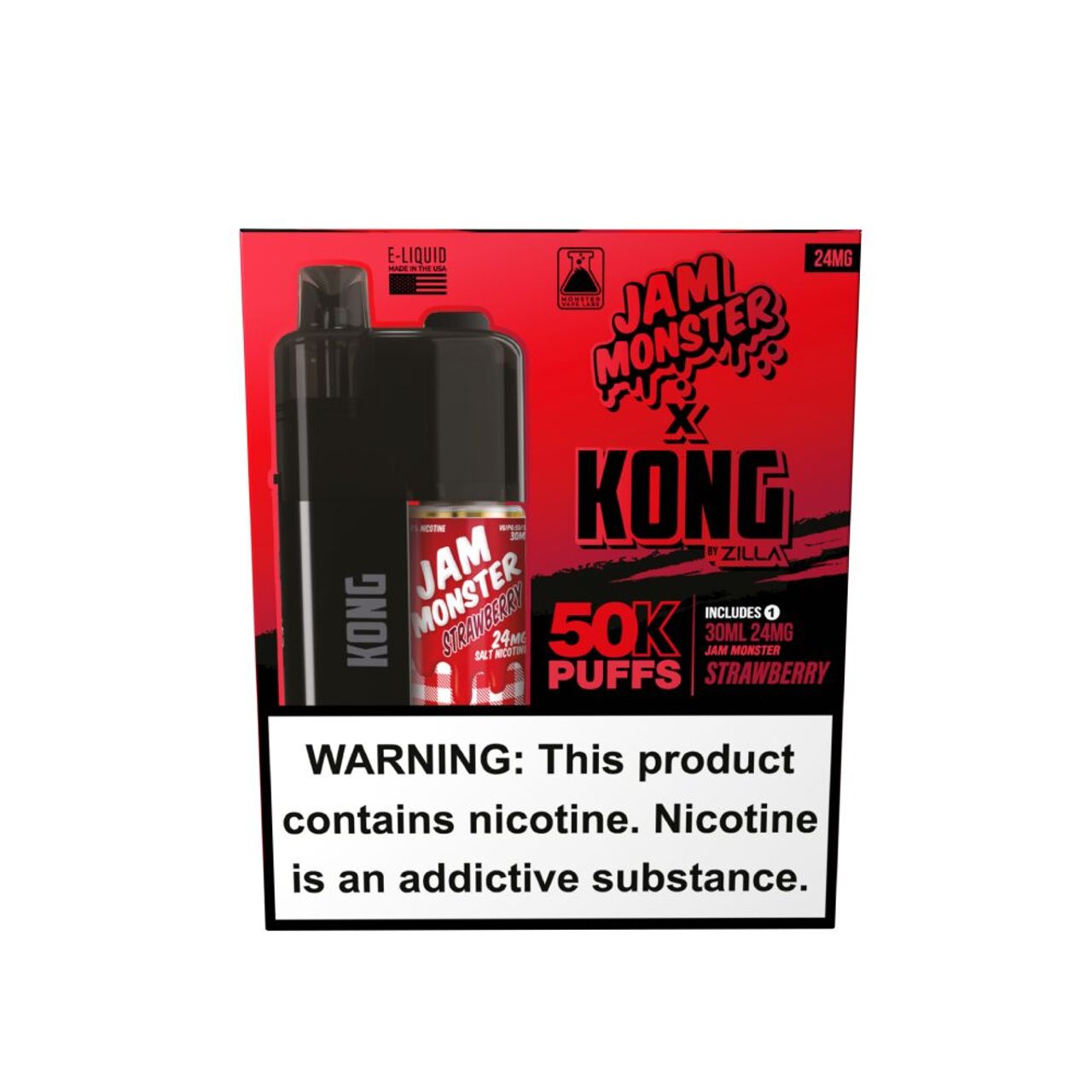 Zilla x Jam Monster Kong 50K Disposable 24mg Strawberry with packaging
