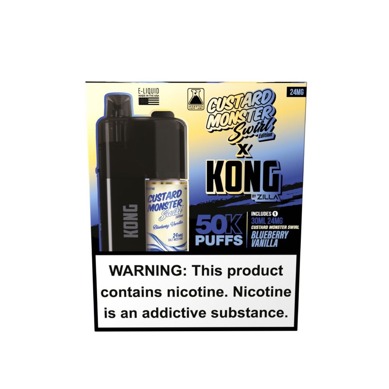 Zilla x Jam Monster Kong 50K Disposable 24mg Blueberry Vanilla with packaging