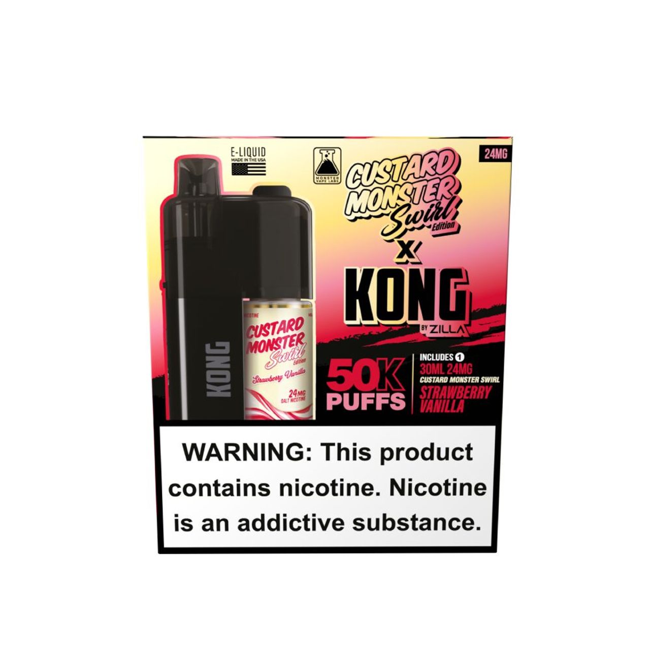 Zilla x Jam Monster Kong 50K Disposable 24mg Strawberry Vanilla with packaging