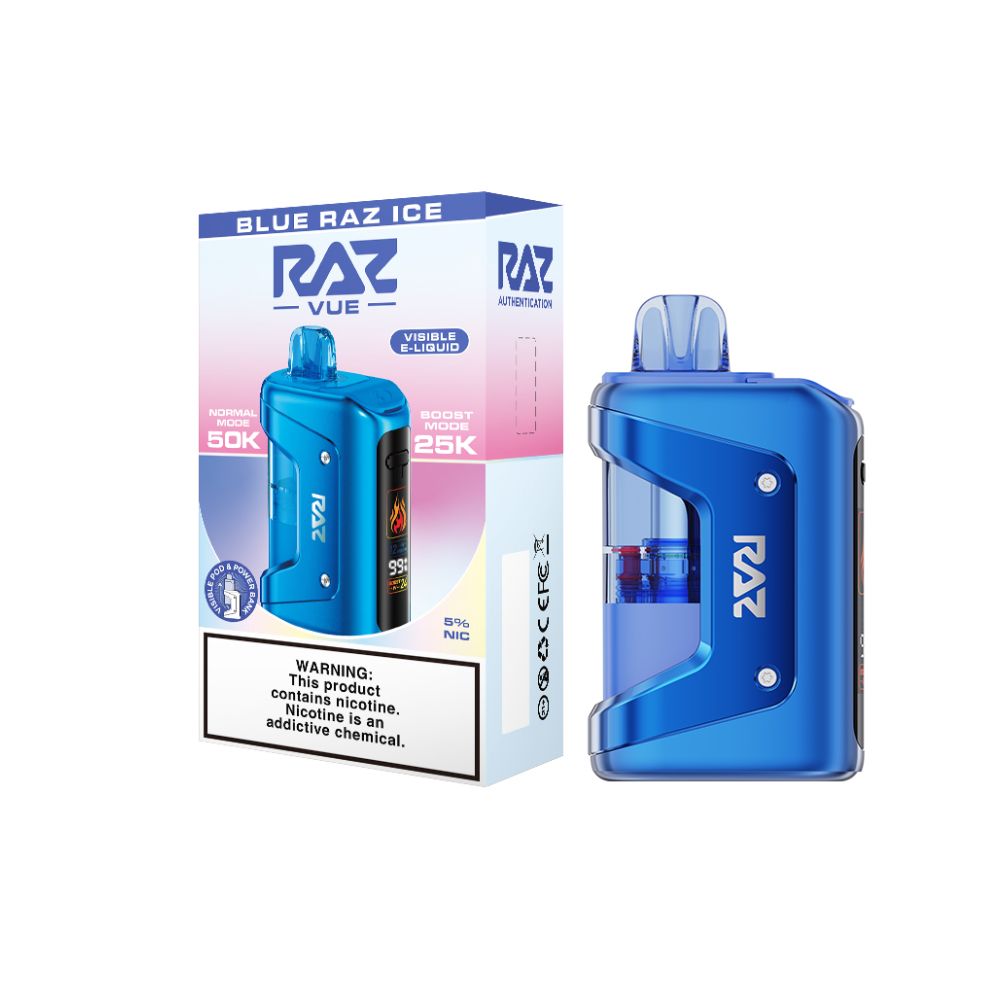 Raz Vue 50K Disposable + Power Dock - Blue Razz ICe Wtih Packaging