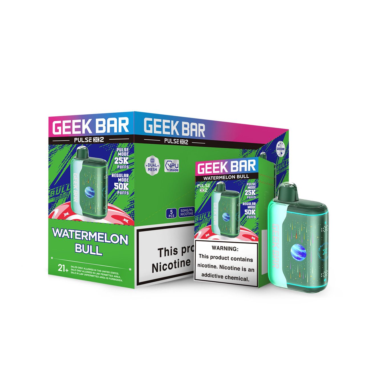 Geek Bar Pulse X2 5K Disposable - Water Melon Bull With Packaging