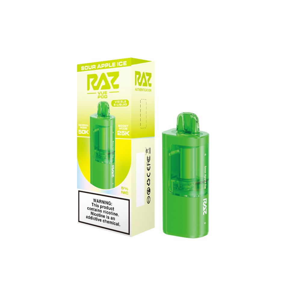 Raz Vue 50K Disposable + Pod Group - Sour Apple Ice With Packaging